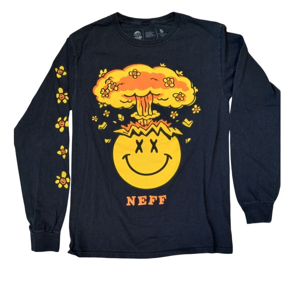 Neff black yellow smily face explosion‎ graphic long sleeve shirt SIZE S